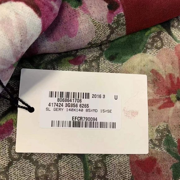 Gucci Floral Patterned Scarf in Red and Green - Picture 10 of 13